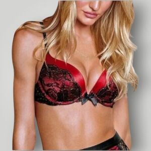 Victoria’s‎ Secret Very Sexy 32DD Lined Demi Bra Red Black Lace Underwire